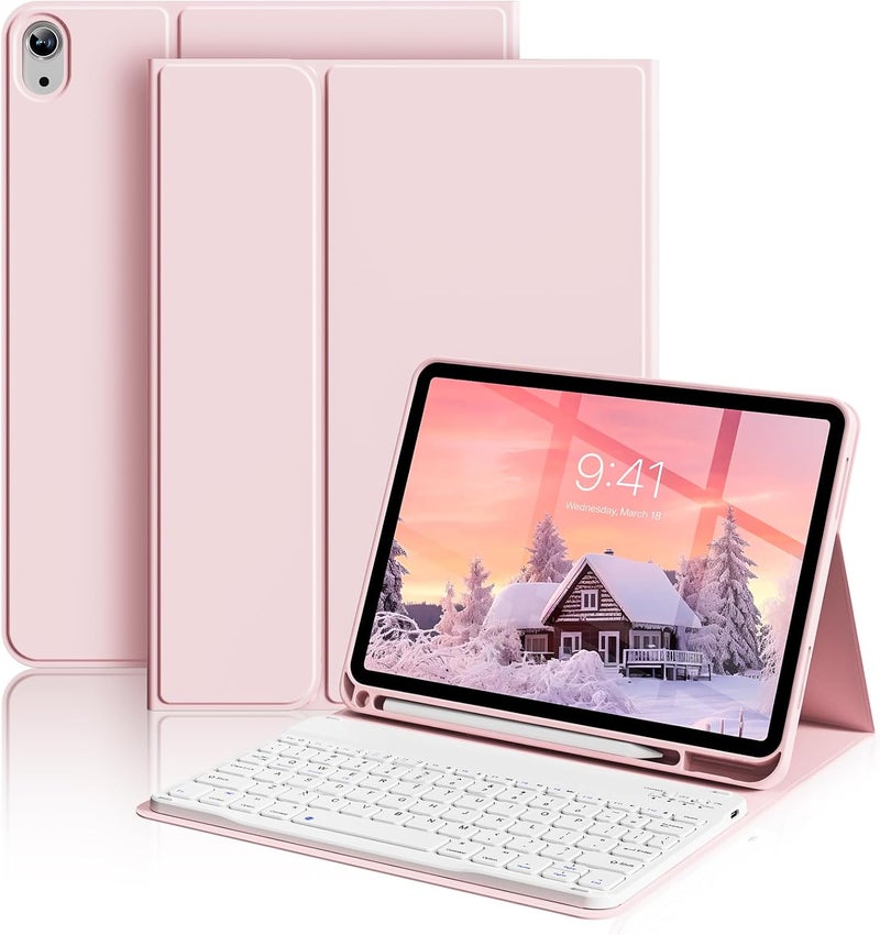 aoub Keyboard Case for iPad (A16) 11th Gen 11 Inch 2025, iPad 10th Generation 10.9 inch 2022 with Pencil Holder, Stand Folio Detachable Wireless Bluetooth Rechargeable Keyboard, Pink - Image 1